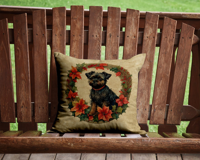 Affenpinscher Christmas Flowers Throw Pillow-1