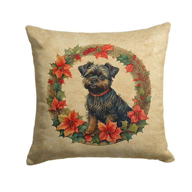Affenpinscher Christmas Flowers Throw Pillow-0