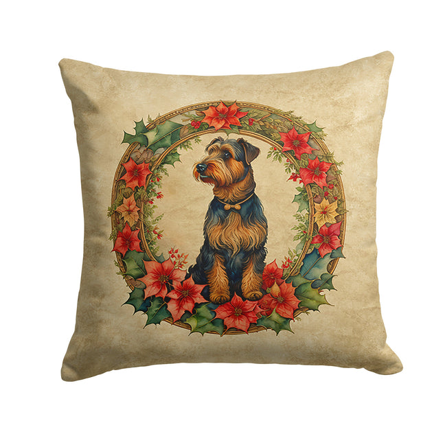 Airedale Terrier Christmas Flowers Throw Pillow-0
