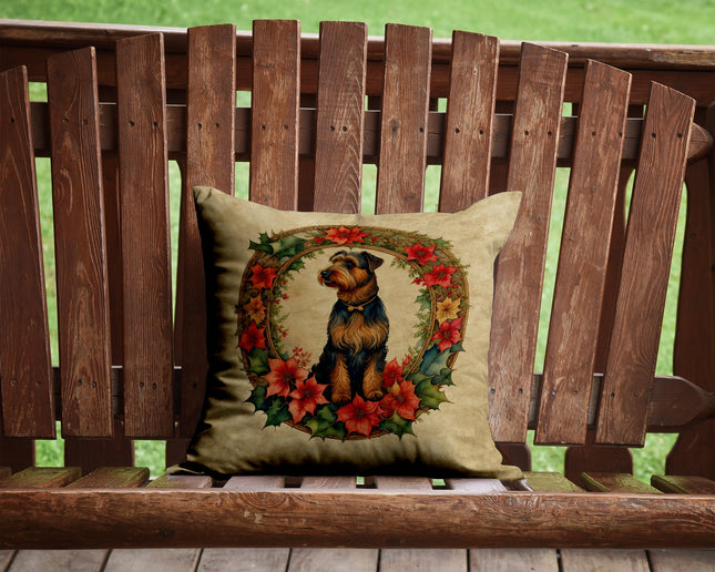 Airedale Terrier Christmas Flowers Throw Pillow-1