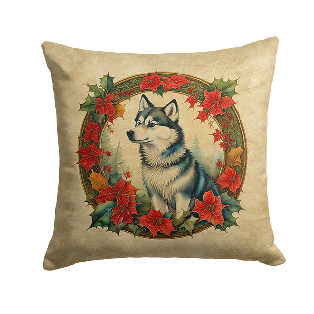 Alaskan Klee Kai Christmas Flowers Throw Pillow-0