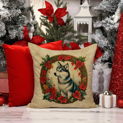 Alaskan Klee Kai Christmas Flowers Throw Pillow-1