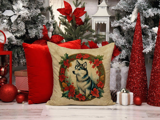 Alaskan Klee Kai Christmas Flowers Throw Pillow-1
