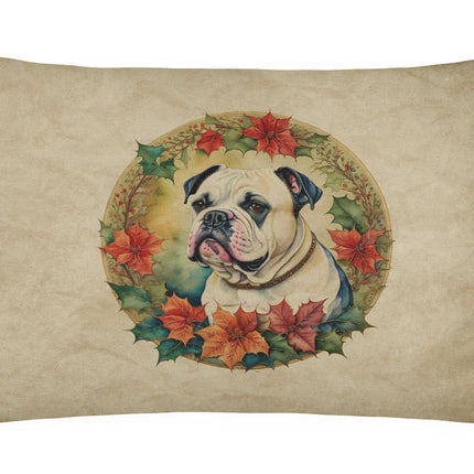 American Bulldog Christmas Flowers Throw Pillow-0