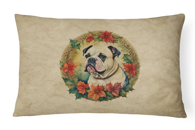 American Bulldog Christmas Flowers Throw Pillow-0