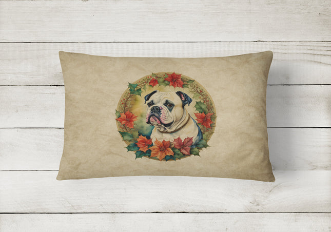 American Bulldog Christmas Flowers Throw Pillow-1