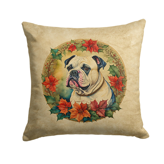 American Bulldog Christmas Flowers Throw Pillow-0