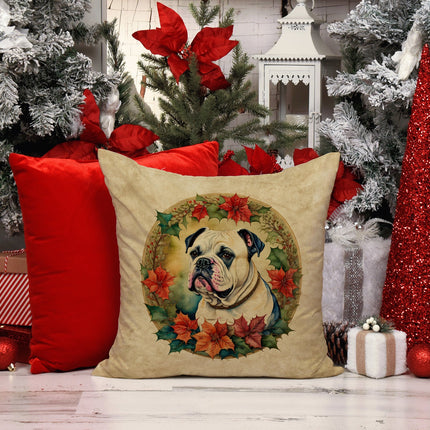 American Bulldog Christmas Flowers Throw Pillow-4