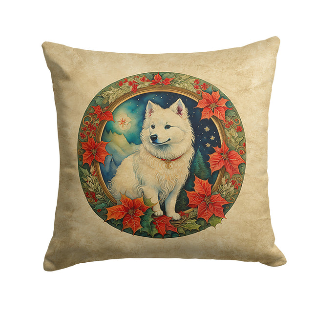 American Eskimo Christmas Flowers Throw Pillow-0