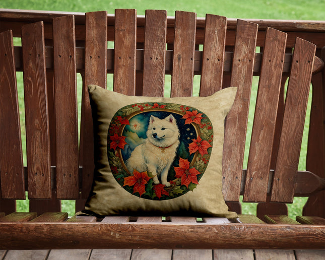 American Eskimo Christmas Flowers Throw Pillow-1