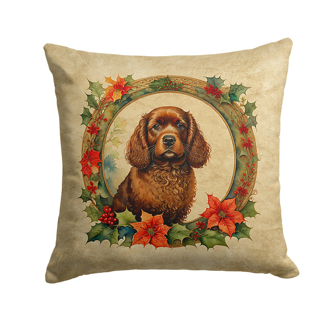 American Water Spaniel Christmas Flowers Throw Pillow-0