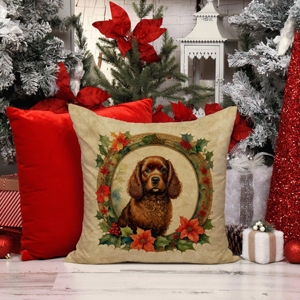American Water Spaniel Christmas Flowers Throw Pillow-1