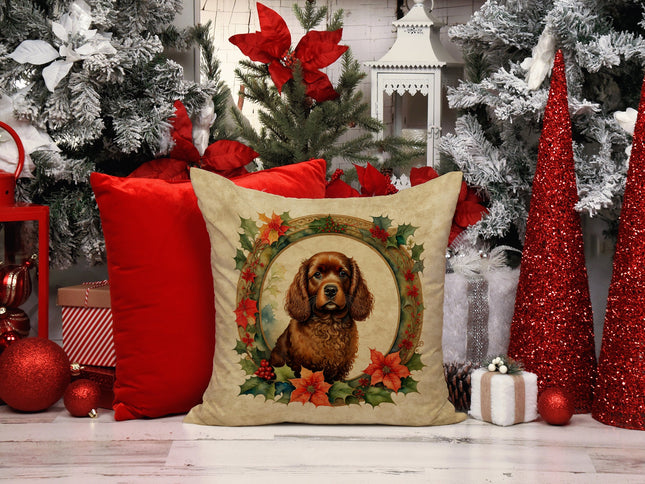 American Water Spaniel Christmas Flowers Throw Pillow-1