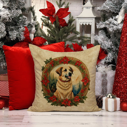Anatolian Shepherd Dog Christmas Flowers Throw Pillow-1