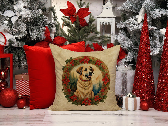 Anatolian Shepherd Dog Christmas Flowers Throw Pillow-1