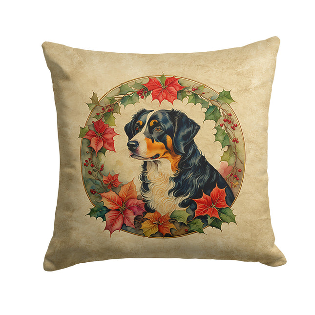 Appenzeller Sennenhund Christmas Flowers Throw Pillow-0