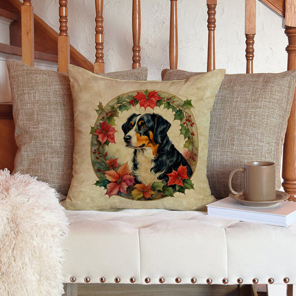Appenzeller Sennenhund Christmas Flowers Throw Pillow-2