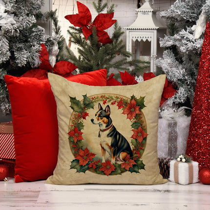 Basenji Christmas Flowers Throw Pillow-1