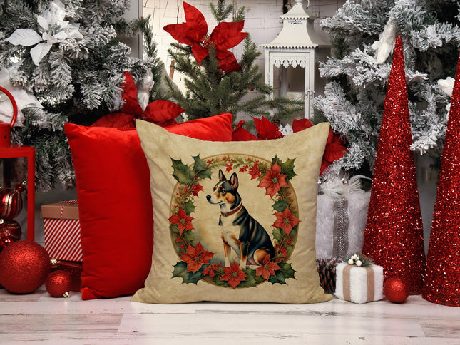 Basenji Christmas Flowers Throw Pillow-1