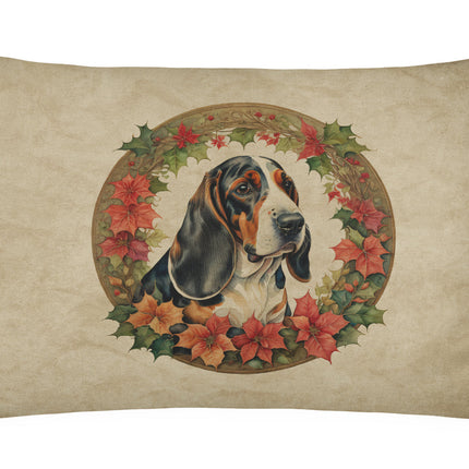 Basset Hound Christmas Flowers Throw Pillow-0