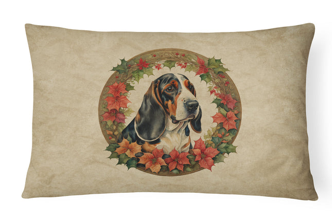 Basset Hound Christmas Flowers Throw Pillow-0