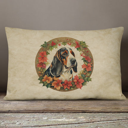 Basset Hound Christmas Flowers Throw Pillow-3