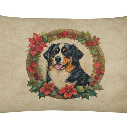 Bernese Mountain Dog Christmas Flowers Throw Pillow-0