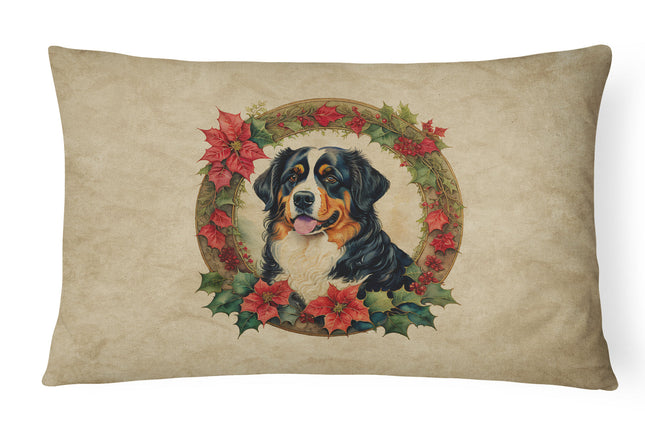 Bernese Mountain Dog Christmas Flowers Throw Pillow-0