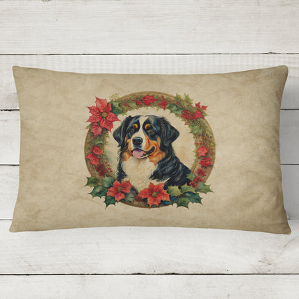 Bernese Mountain Dog Christmas Flowers Throw Pillow-1