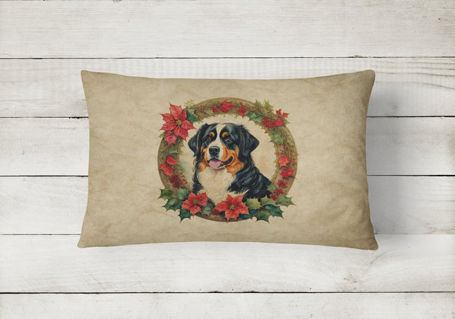 Bernese Mountain Dog Christmas Flowers Throw Pillow-1