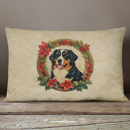 Bernese Mountain Dog Christmas Flowers Throw Pillow-3