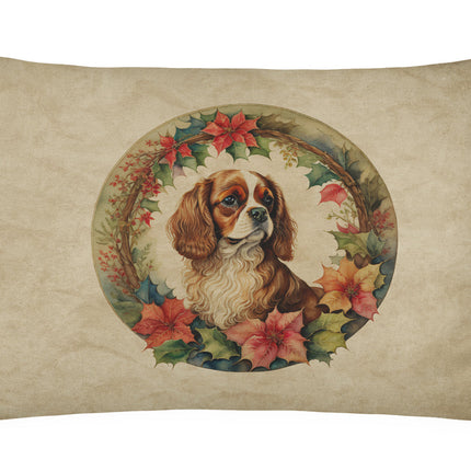 Cavalier Spaniel Christmas Flowers Throw Pillow-0