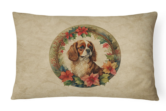 Cavalier Spaniel Christmas Flowers Throw Pillow-0