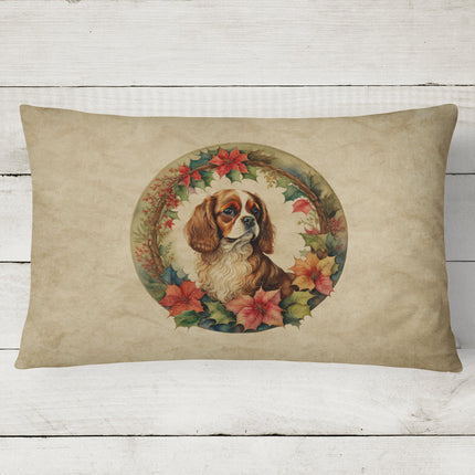 Cavalier Spaniel Christmas Flowers Throw Pillow-1