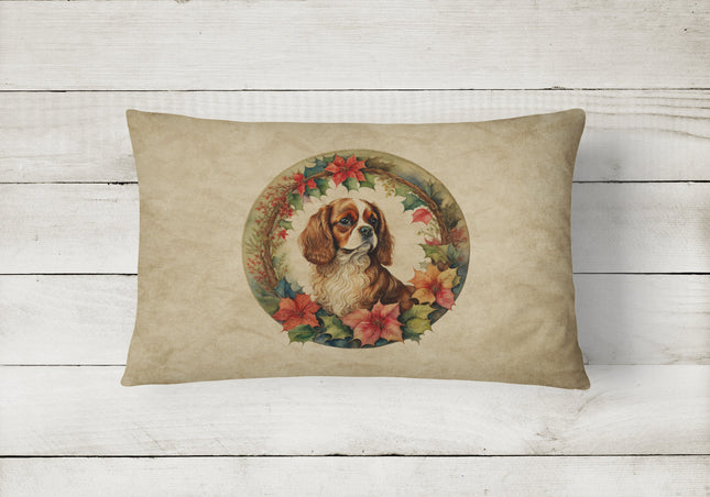 Cavalier Spaniel Christmas Flowers Throw Pillow-1