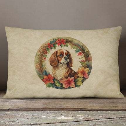 Cavalier Spaniel Christmas Flowers Throw Pillow-3