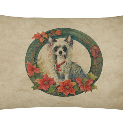 Chinese Crested Christmas Flowers Throw Pillow-0