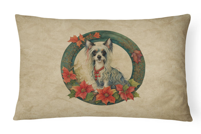 Chinese Crested Christmas Flowers Throw Pillow-0