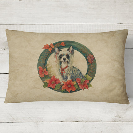 Chinese Crested Christmas Flowers Throw Pillow-1