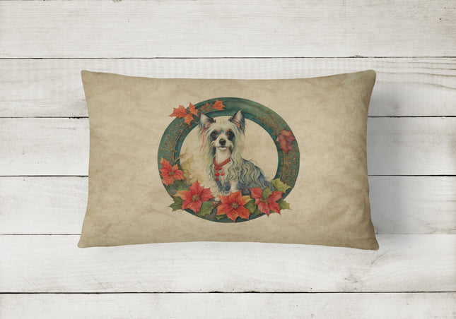 Chinese Crested Christmas Flowers Throw Pillow-1