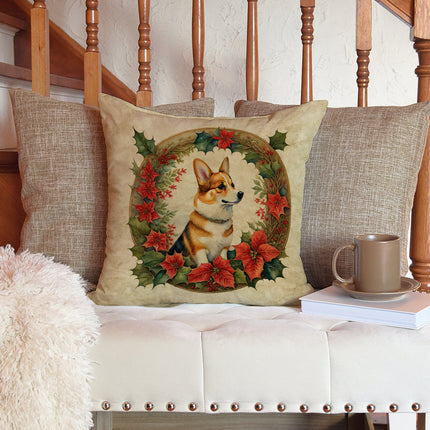 Corgi Christmas Flowers Throw Pillow-2