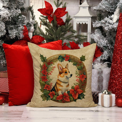 Corgi Christmas Flowers Throw Pillow-4