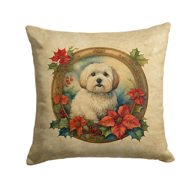Coton De Tulear Christmas Flowers Throw Pillow-0