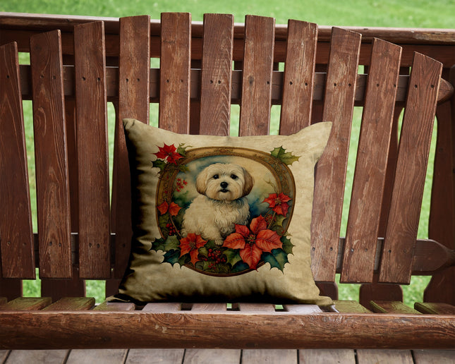 Coton De Tulear Christmas Flowers Throw Pillow-1
