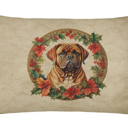 Dogue de Bordeaux Christmas Flowers Throw Pillow-0