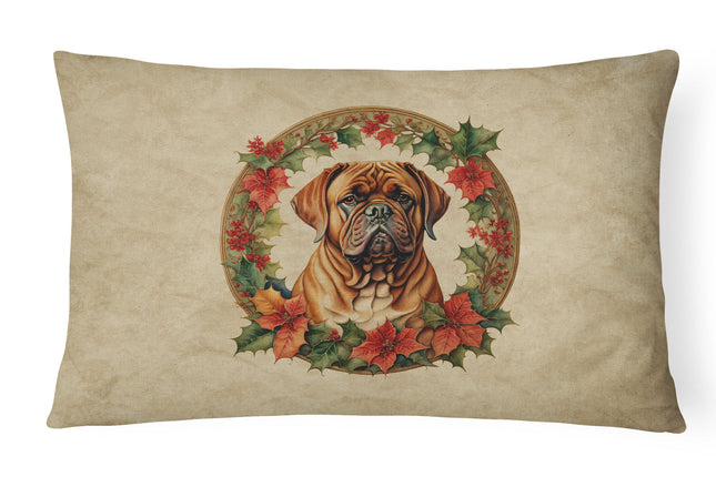 Dogue de Bordeaux Christmas Flowers Throw Pillow-0