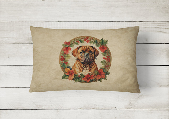 Dogue de Bordeaux Christmas Flowers Throw Pillow-1