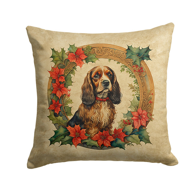 English Cocker Spaniel Christmas Flowers Throw Pillow-0