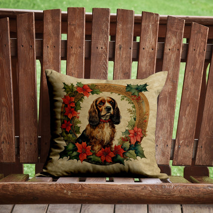 English Cocker Spaniel Christmas Flowers Throw Pillow-1