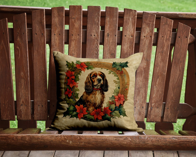 English Cocker Spaniel Christmas Flowers Throw Pillow-1